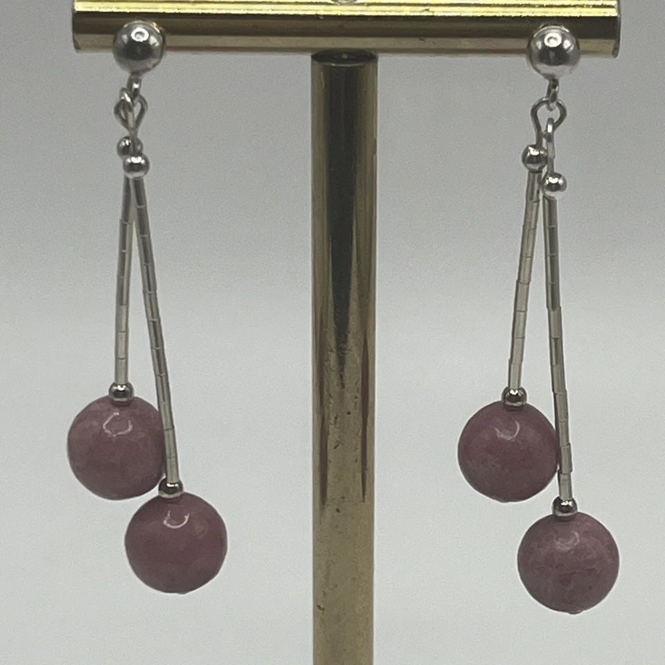STERLING SILVER DANGLE EARRINGS WITH PINK STONES (1 of 1)