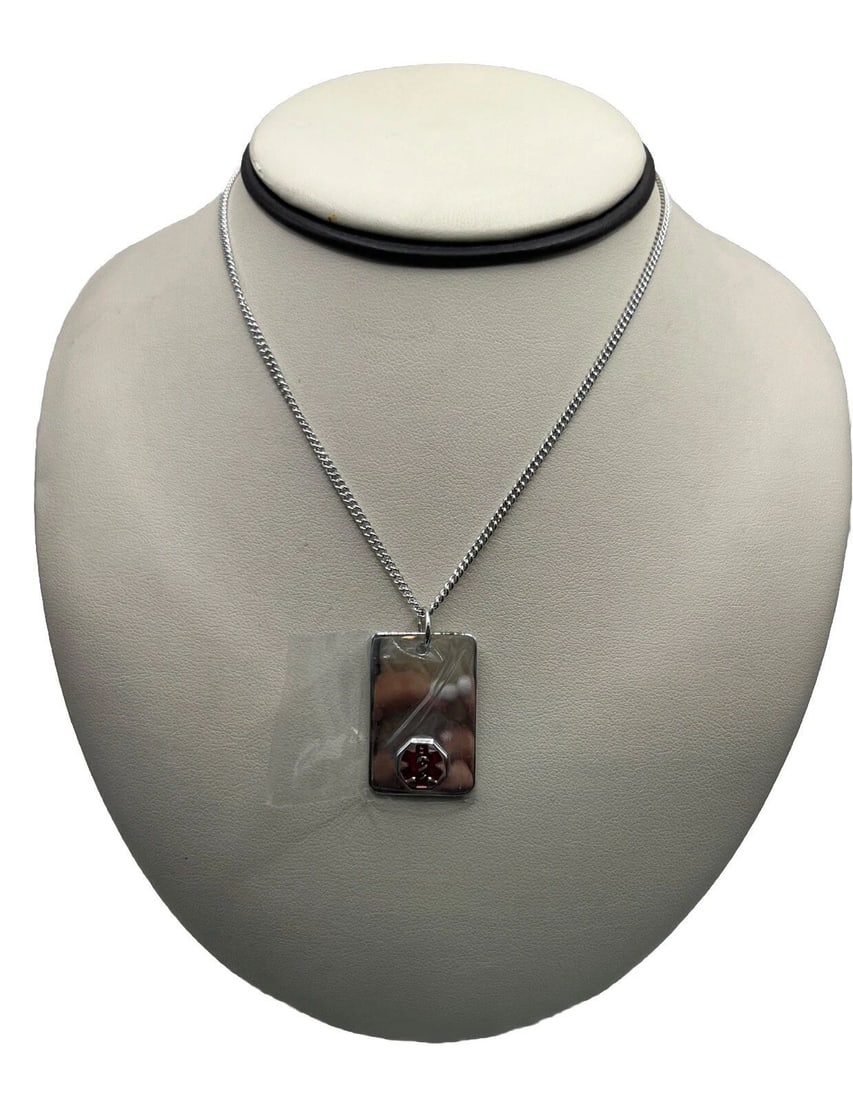 DOC TOCK STERLING SILVER MEDICAL ALERT PENDANT (ENGRAVEABLE) WITH 25" CHAIN: DOC TOCK STERLING SILVER MEDICAL ALERT PENDANT (ENGRAVEABLE) WITH 25" CHAIN DOC TOCK STERLING SILVER MEDICAL ALERT PENDANT (ENGRAVEABLE) WITH 25" CHAIN This stunning sterling silver pendant with a 25"