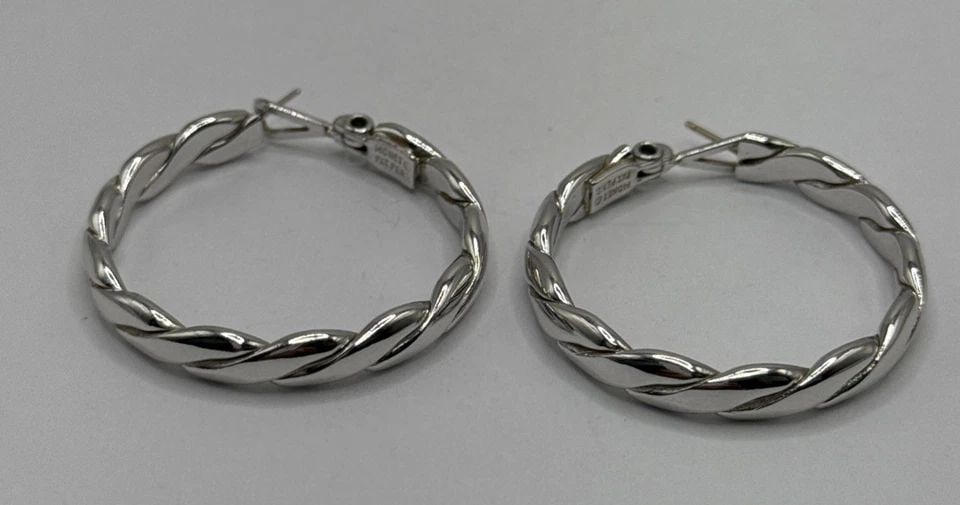 1 1/2" MONET BRAIDED BAND PIERCED HOOP EARRINGS SILVER PLATED (1 of 1)