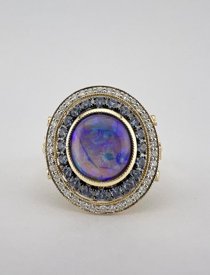 KARIN TREMONTI ETRUSCAN 18K YELLOW GOLD AUSTRALIAN BLACK OPAL & DIAMOND RING (1 of 2)