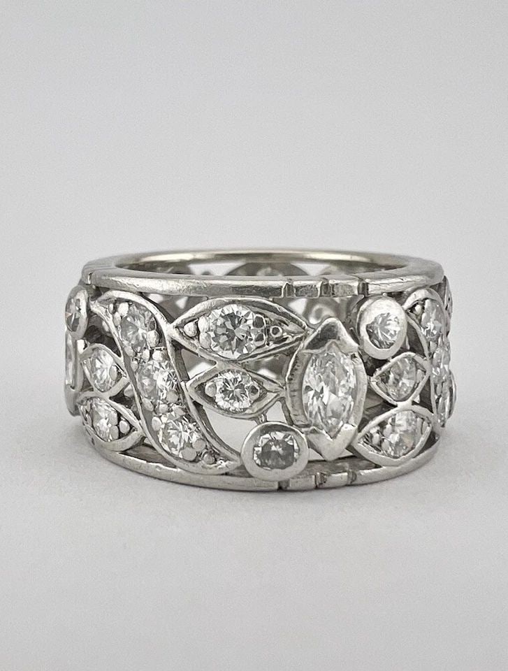 ART DECO PLATINUM 2CT APPROX MARQUISE ROUND CUT DIAMOND ETERNITY WIDE BAND RING (1 of 2)