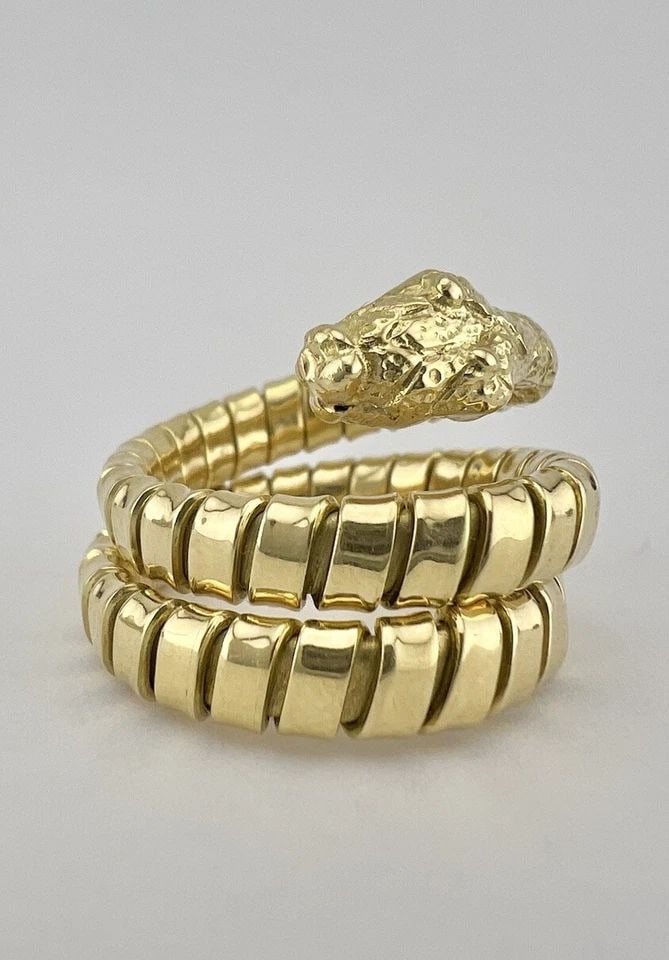 DESIGNER ITALY 18K YELLOW GOLD DETAILED COILED SNAKE SERPENT RING 14.8G (1 of 2)
