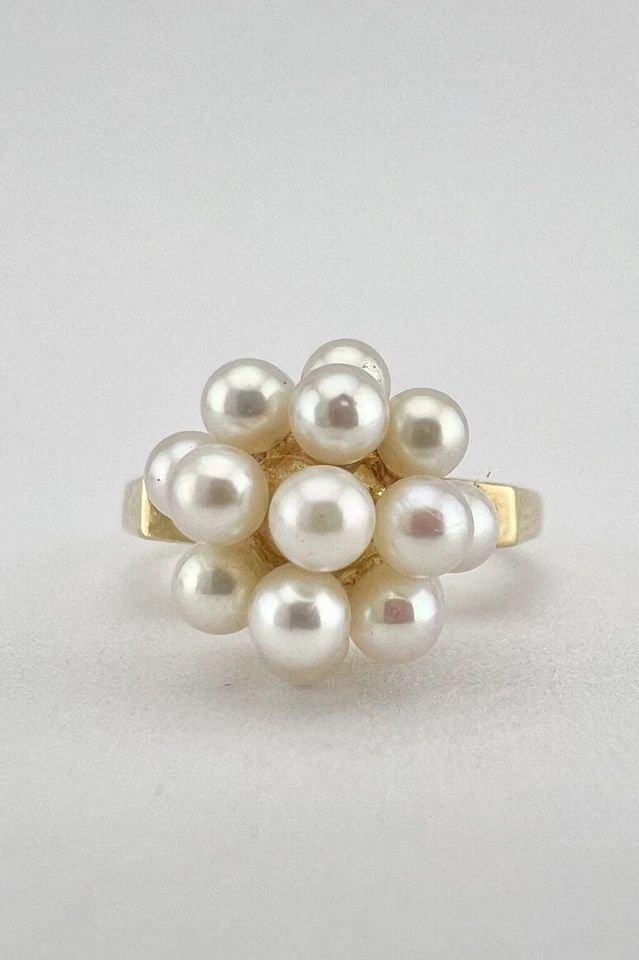 VINTAGE MIKIMOTO 18K YELLOW CULTURED AKOYA PEARL DISCO BALL CLUSTER RING (1 of 2)