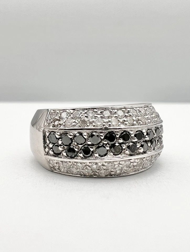 DESIGNER 14K WHITE GOLD 1.25CT TWO TONE BLACK DIAMOND CLUSTER RING (1 of 2)