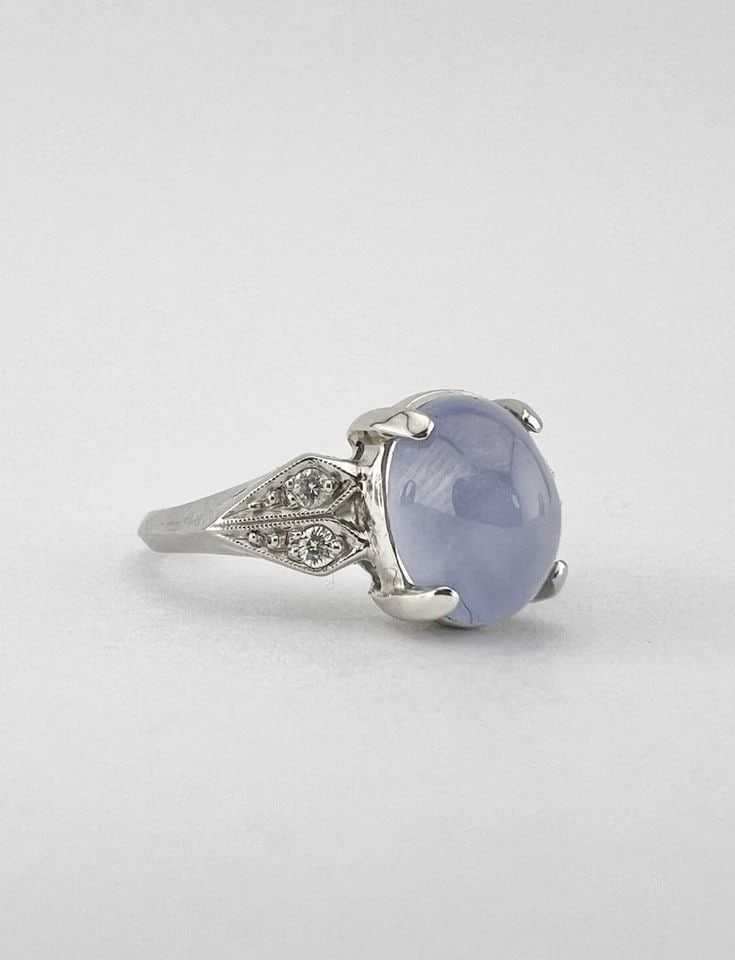 ANTIQUE ART DECO .900 PLATINUM LIGHT BLUE CABOCHON STAR SAPPHIRE & DIAMOND RING (1 of 2)