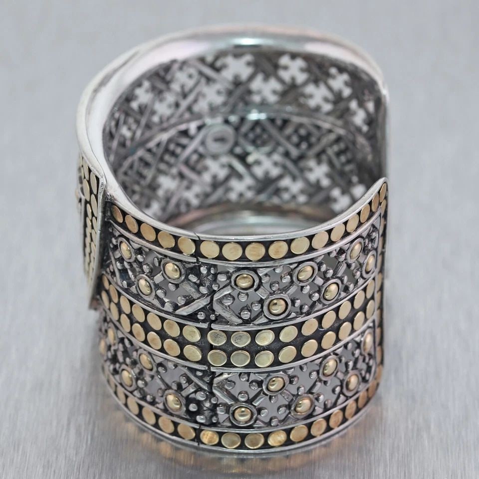 JOHN HARDY STERLING SILVER 18K YELLOW GOLD WIDE JAISALMER DOT KICK CUFF BRACELET (1 of 2)