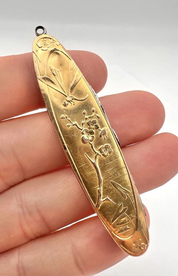 VICTORIAN 14K GOLD AESTHETIC DRAGONFLY CHERRY BLOSSOM BLADE SCISSOR POCKET KNIFE (1 of 2)