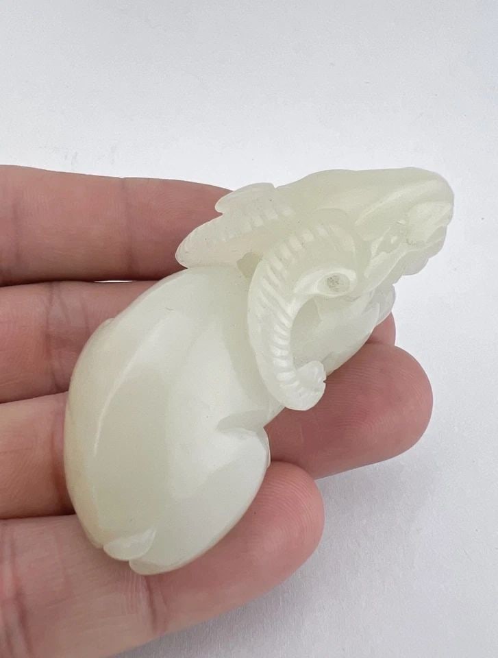 OLD CHINESE MUTTON FAT HETIAN WHITE JADE NEPHRITE CARVED RAM STATUE (1 of 2)