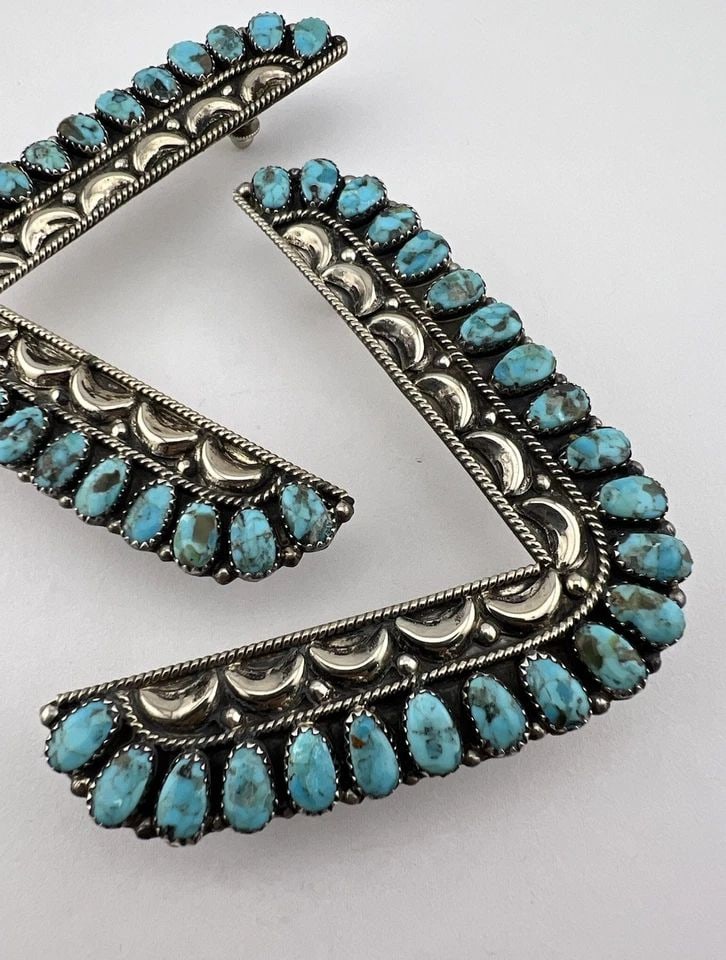 VINTAGE NAVAJO STERLING SILVER NATURAL KINGMAN TURQUOISE PIN COLLAR TIPS (1 of 2)