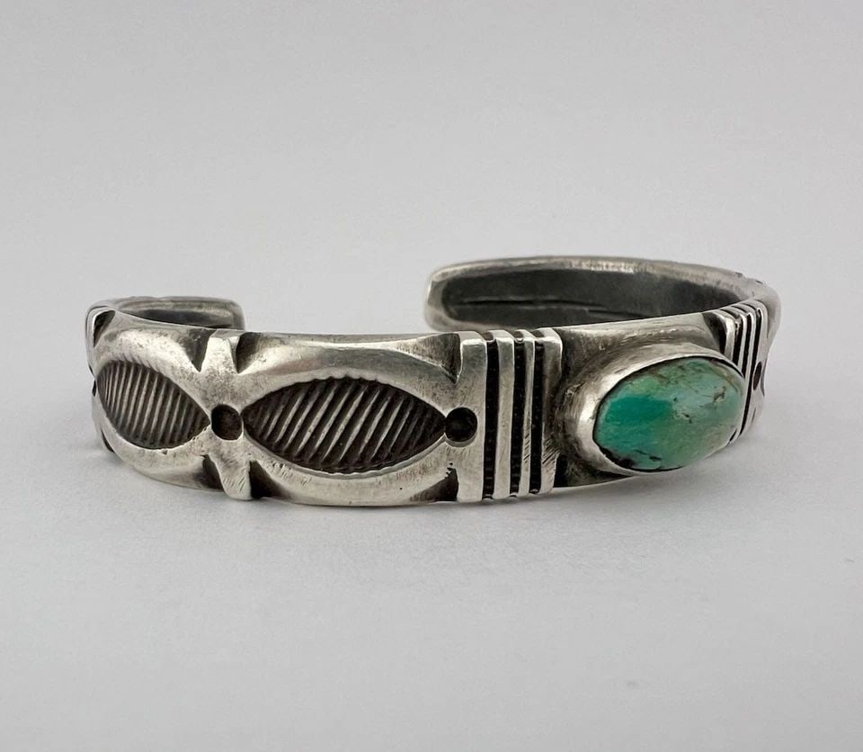 VTG JOCK FAVOUR INGOT COIN SILVER CERRILLOS TURQUOISE CHISELED CUFF BRACELET #4 (1 of 2)