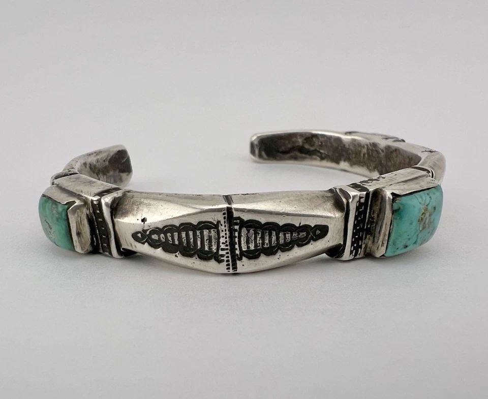 JOCK FAVOUR INGOT COIN SILVER NATURAL TURQUOISE HAND CHISELED CUFF BRACELET #5 (1 of 2)