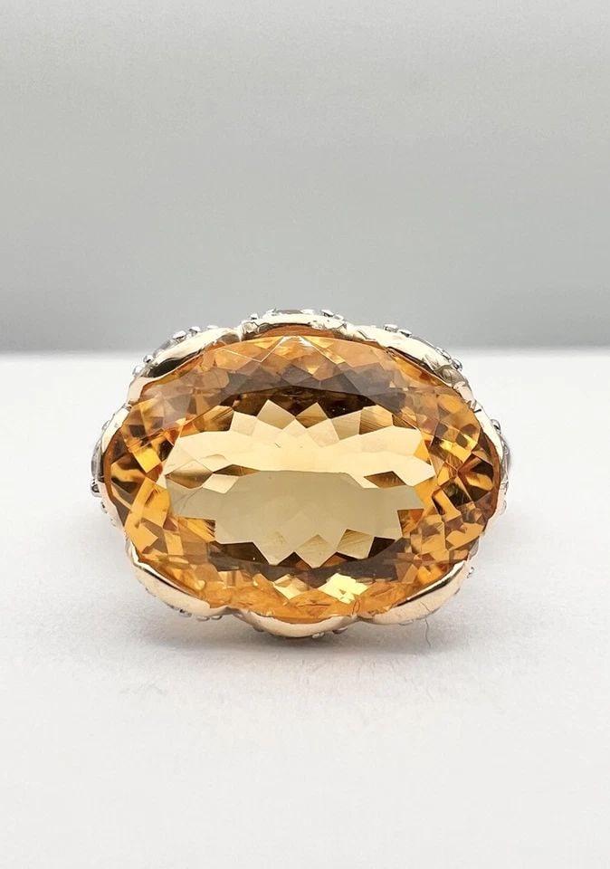 DESIGNER 14K YELLOW GOLD 5.50CT OVAL SHAPED CUT CITRINE FANCY CROWN RING (1 of 2)