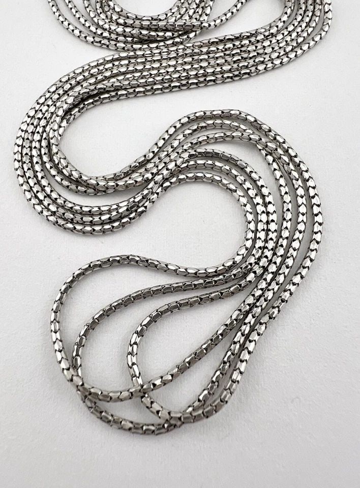 DESIGNER 14K WHITE GOLD ITALY ROUND BOX LINK 3 STAND WATERFALL NECKLACE 17"-5.7G (1 of 2)