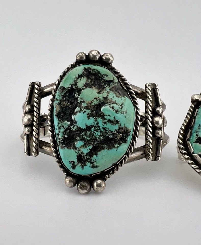 VTG CAL HENDERSON NAVAJO STERLING SILVER SEDONA TURQUOISE CUFF BRACELET RING SET (1 of 2)