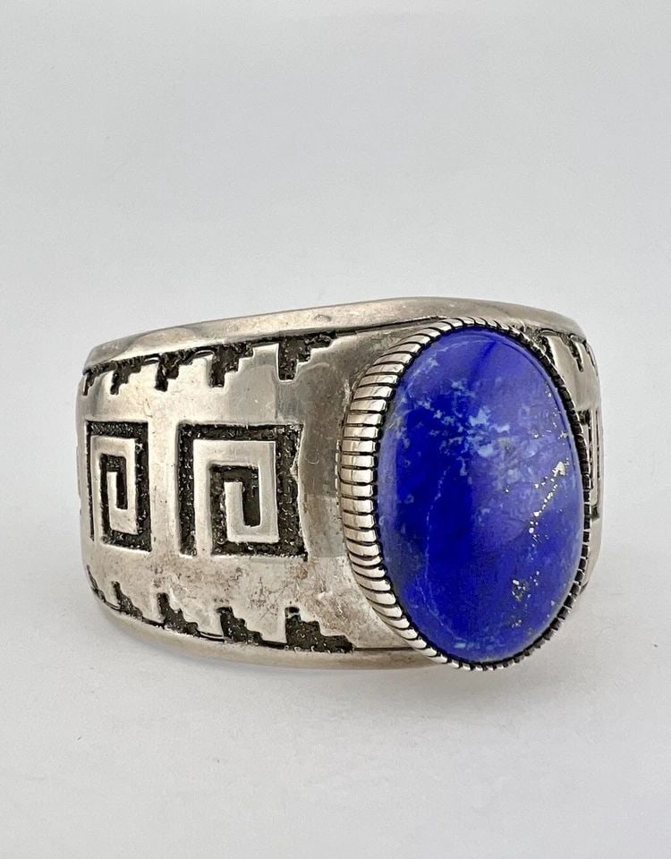 VTG RANDY HOSKIE NAVAJO STERLING SILVER OVERLAY LAPIS LAZULI CUFF BRACELET 93G (1 of 2)