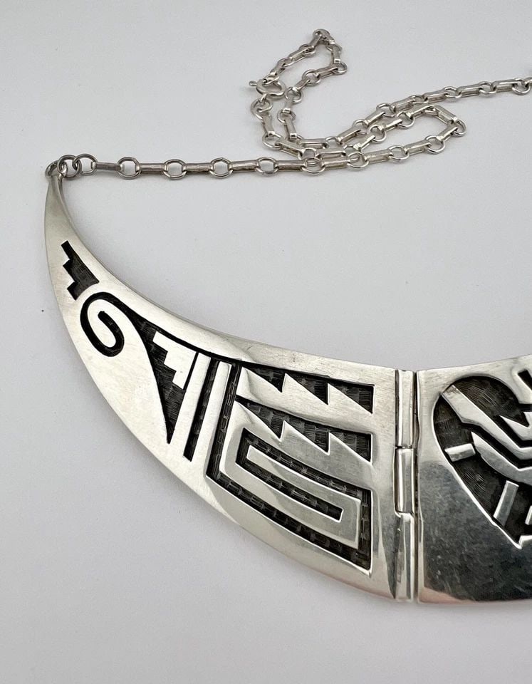 HUGE TONY KYASYOUSIE HOPI KOKOPELLI CORNSTALK SCENE OVERLAY BIB PANNEL NECKLACE (1 of 2)
