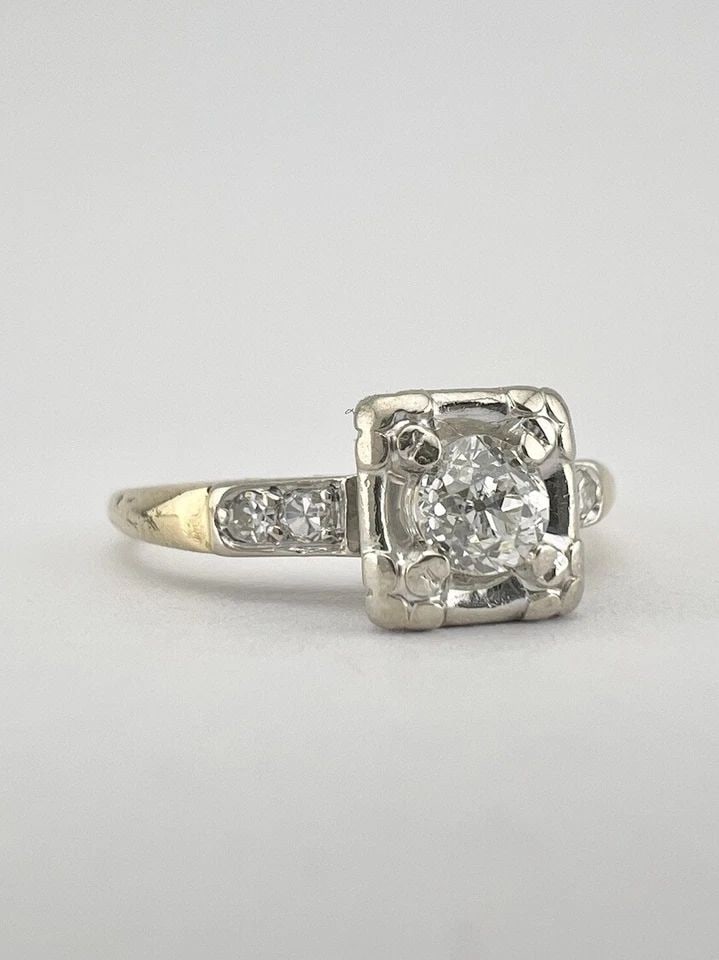 ANTIQUE ART DECO 14K YELLOW GOLD .30CT DIAMOND ENGAGEMENT WEDDING RING (1 of 2)