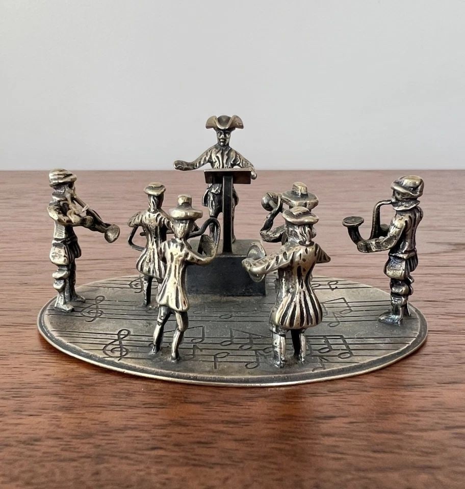 ANTIQUE STERLING SILVER MINIATURE DOLLHOUSE ORCHESTRA MUSIC BAND SCULPTURE (1 of 2)