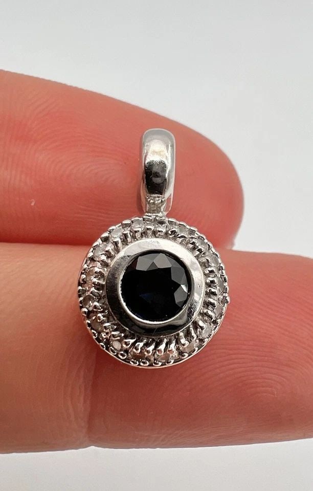 BITA BY EFFY 14K WHITE GOLD NATURAL ROUND BLUE SAPPHIRE & DIAMOND HALO PENDANT (1 of 2)