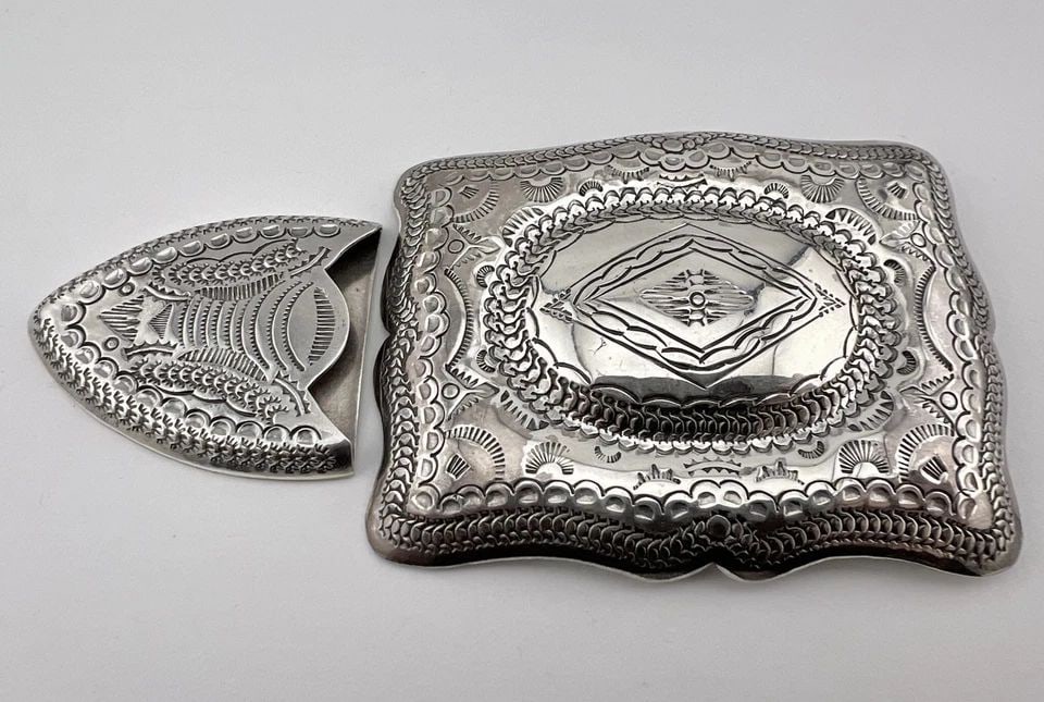 VTG SOUTHWESTERN STERLING SILVER STAMPED 2 PIECE RANGER 3.75" BELT BUCKLE 83.3G (1 of 2)
