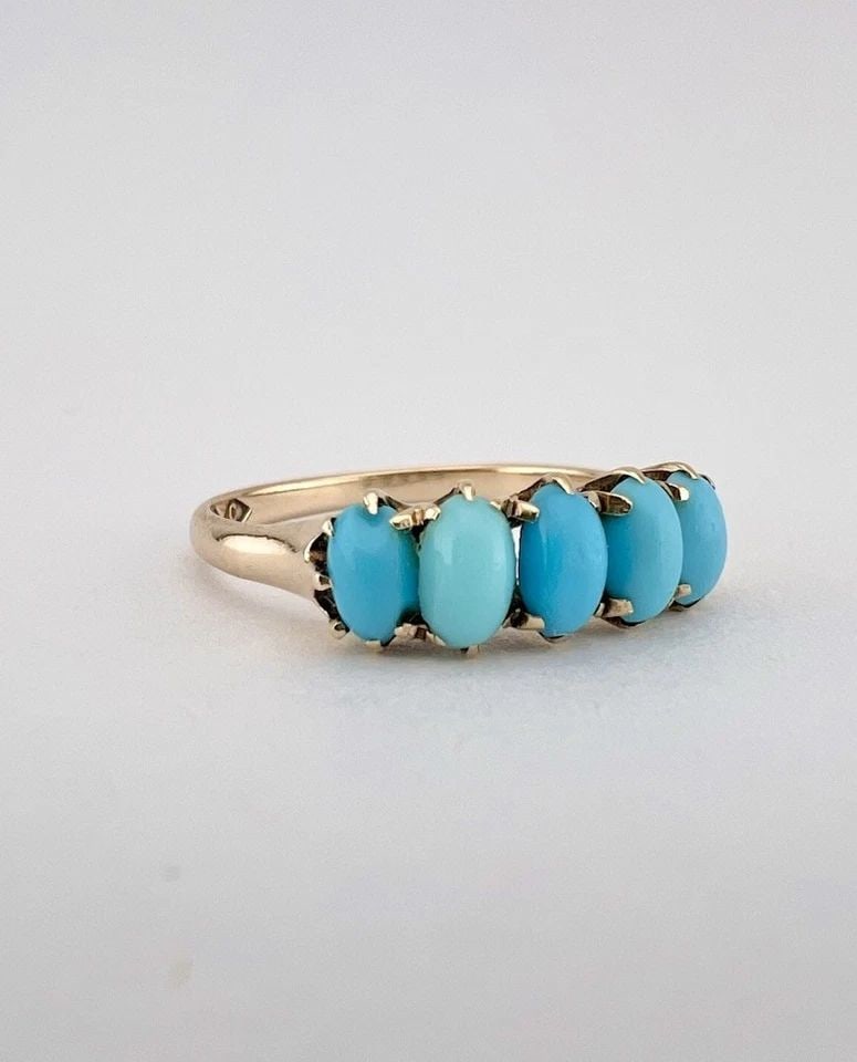 ANTIQUE EUROPEAN VICTORIAN 14K ROSE GOLD PERSIAN TURQUOISE CLAW SET 5 STONE RING (1 of 2)