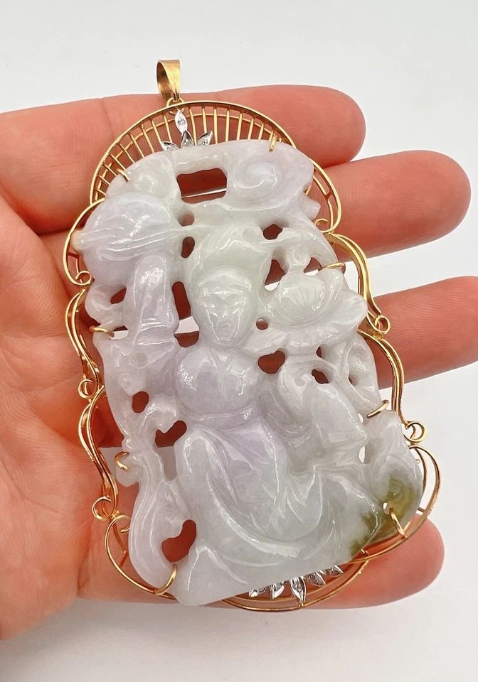 ANTIQUE OLD CHINESE SILVER NATURAL WHITE JADE CARVED PLAQUE PIN BROOCH 2.25" (1 of 2)