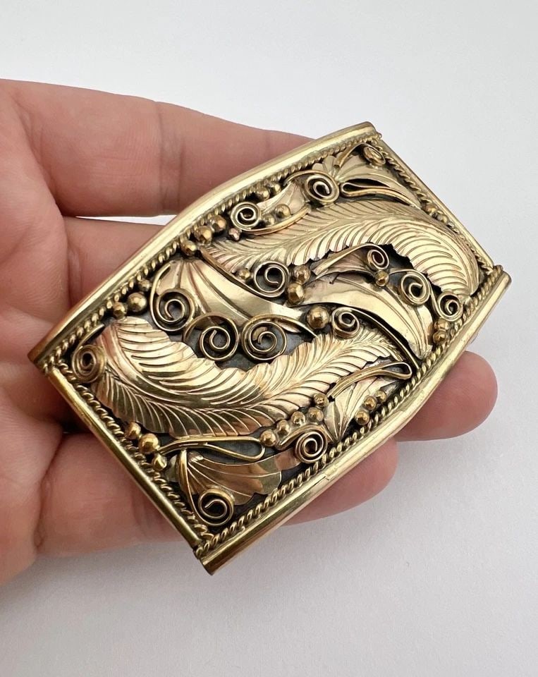 VTG JUSTIN MORRIS NAVAJO STERLING SILVER & GOLD-FILLED STAMPED BELT BUCKLE 3" (1 of 2)