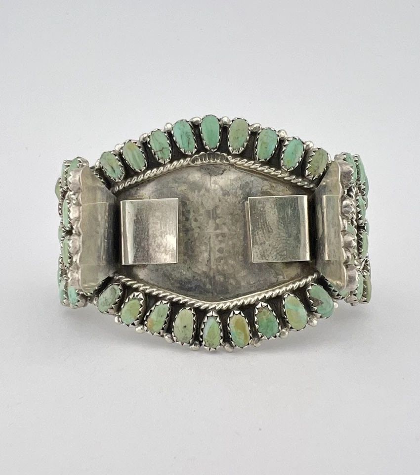 LARRY MOSES BEGAY NAVAJO STERLING SILVER TURQUOISE CLUSTER WATCH CUFF BRACELET (1 of 2)