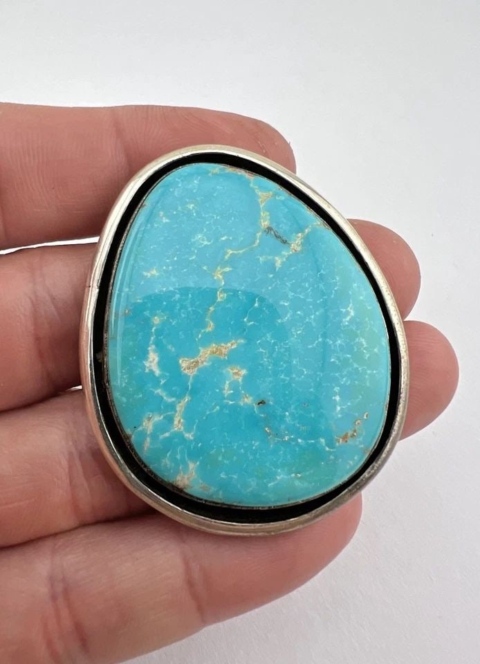 HUGE DOUG ZACHARY NAVAJO STERLING SILVER CASTLE DOME TURQUOISE SHADOWBOX PENDANT (1 of 2)