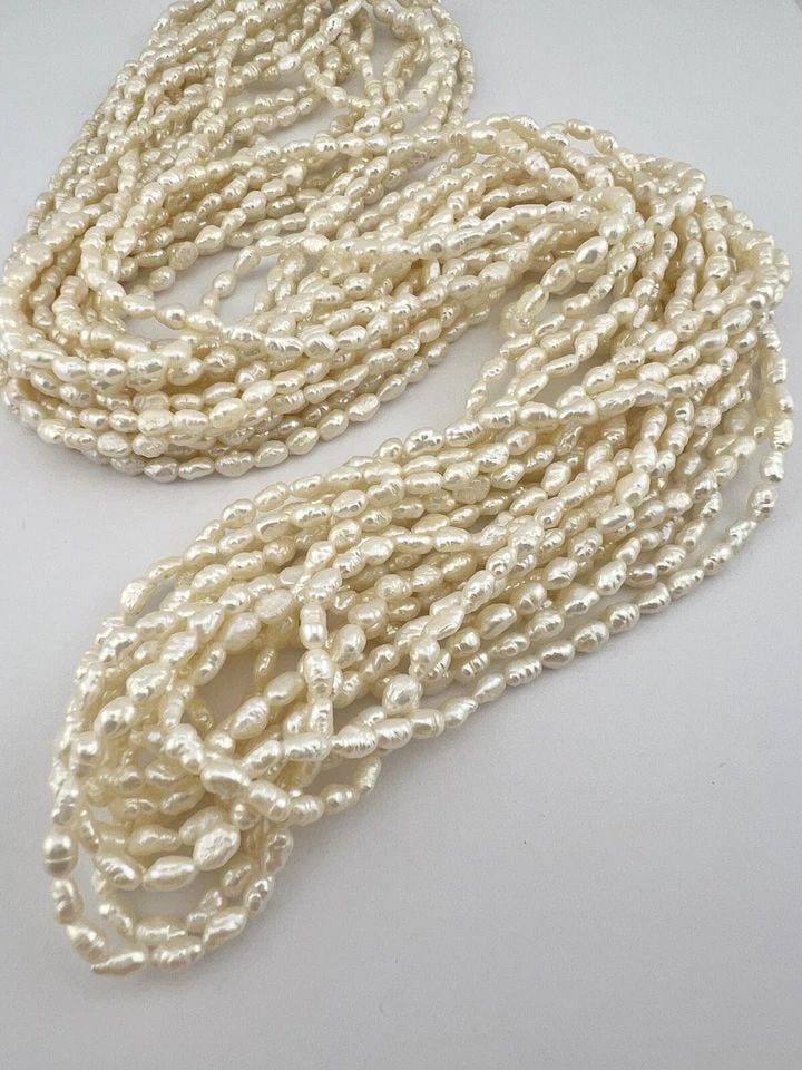 VINTAGE 14K GOLD FRESHWATER RICE PEARL OPERA 10 STAND NECKLACE 33" (1 of 2)