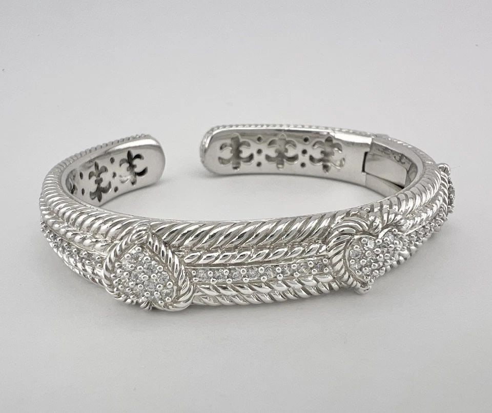JUDITH RIPKA STERLING SILVER CZ HINGED HEARTS CUFF BRACELET 46.5G (1 of 2)