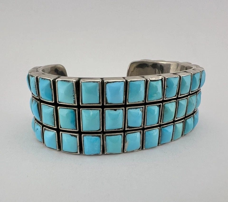 VTG BILLIE EAGLE NAVAJO STERLING SILVER BLUE GEM TURQUOISE CROSS PENDANT 2 3/8": VTG BILLIE EAGLE NAVAJO STERLING SILVER BLUE GEM TURQUOISE CROSS PENDANT 2 3/8" Vtg Billie Eagle Navajo Sterling Silver Blue Gem Turquoise Cross Pendant 2 3/8" Size: 2 3/8" Tall With Bail by 1 3/4" Wi