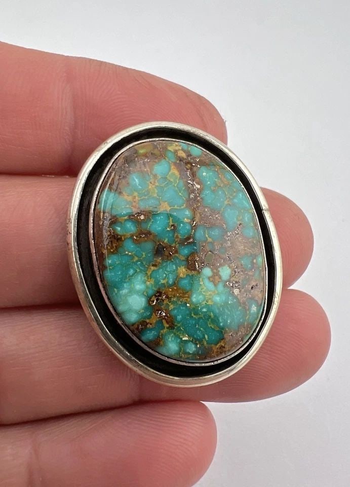 VTG DOUG ZACHARY NAVAJO STERLING SILVER WEB ROYSTON TURQUOISE SHADOWBOX PENDANT (1 of 2)