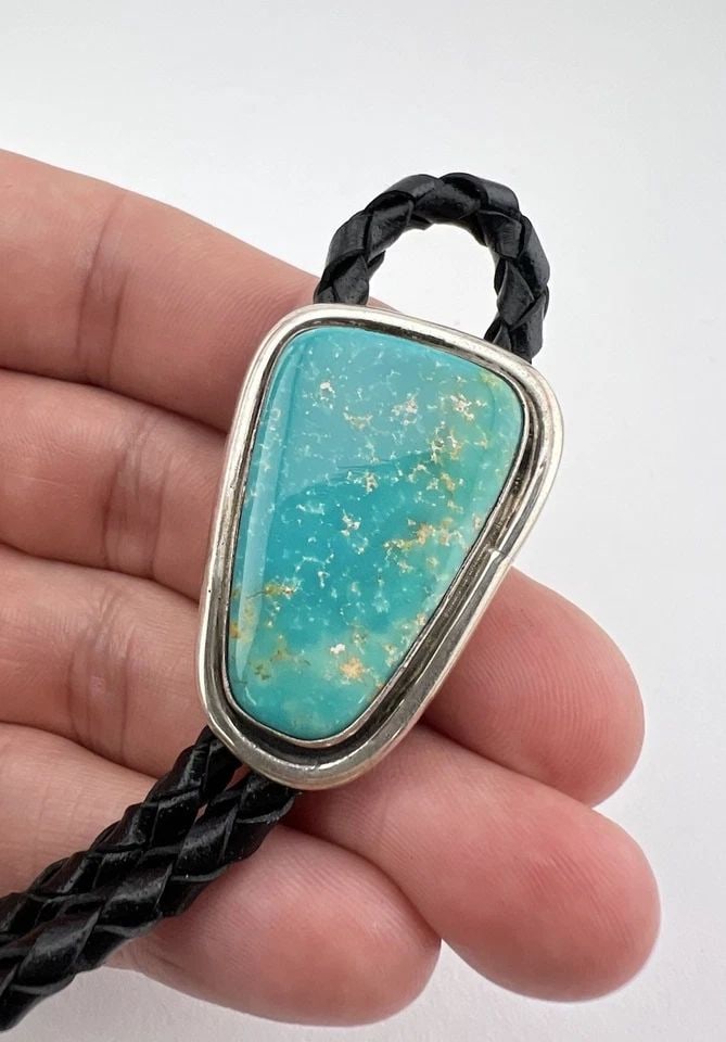 VTG DOUG ZACHARY NAVAJO STERLING SILVER HIGH GRADE FOX TURQUOISE BOLO TIE 1.5" (1 of 2)
