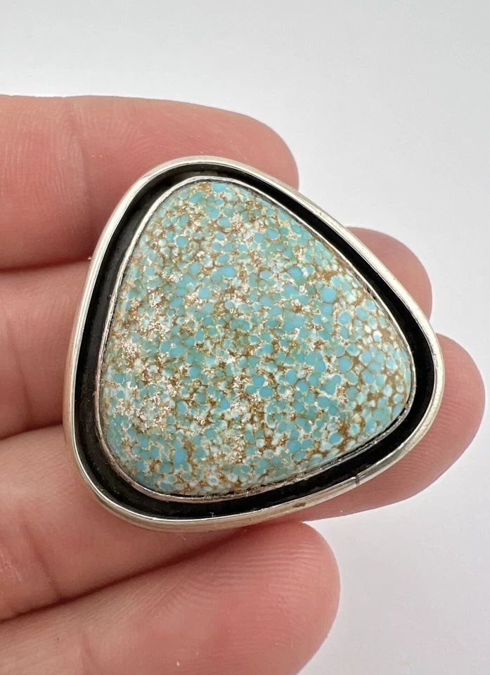 VINTAGE DOUG ZACHARY NAVAJO STERLING SILVER #8 TURQUOISE SHADOWBOX PIN PENDANT (1 of 2)