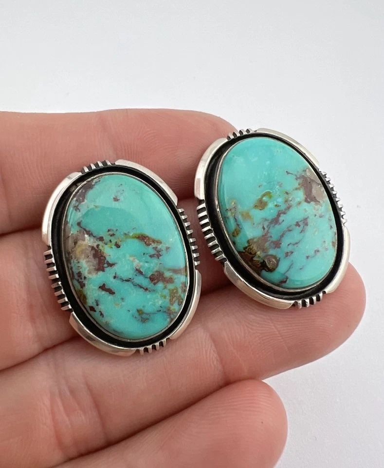 VTG WILL DENETDALE NAVAJO STERLING SILVER ROYSTON TURQUOISE OVAL POST EARRINGS: VTG WILL DENETDALE NAVAJO STERLING SILVER ROYSTON TURQUOISE OVAL POST EARRINGS Vtg Will Denetdale Navajo Sterling Silver Royston Turquoise Oval Post Earrings Size: Just Under 1 1/4" Tall & 1" Wide Wei