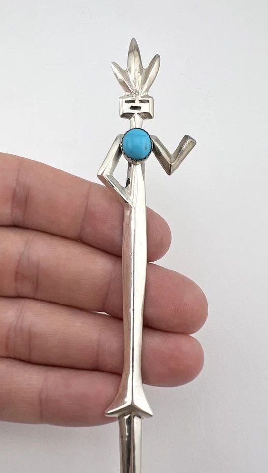 6.75" VTG NAVAJO CAST STERLING SILVER YEII KACHINA TURQUOISE LETTER OPENER 17.5G (1 of 2)