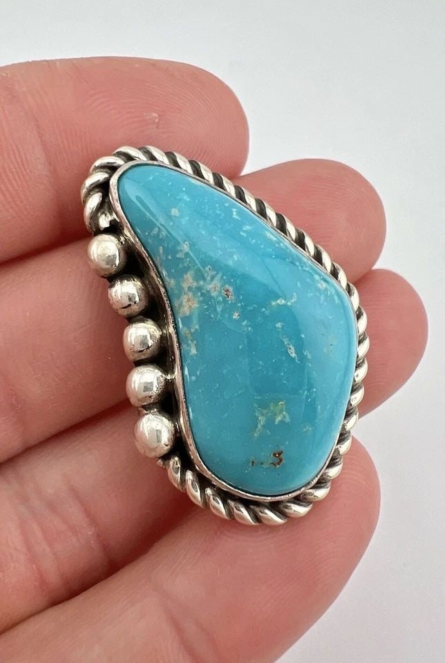 VTG NAVAJO STERLING SILVER FOX TURQUOISE STAMPED BROOCH PIN PENDANT 1.5" (1 of 2)