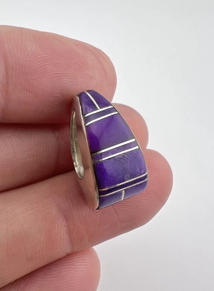 VINTAGE NAVAJO STERLING SILVER NATURAL FLUSH PURPLE SUGILITE SLIDE PENDANT: VINTAGE NAVAJO STERLING SILVER NATURAL FLUSH PURPLE SUGILITE SLIDE PENDANT Vintage Navajo Sterling Silver Natural Flush Purple Sugilite Slide Pendant Size: 7/8" Tall & Around 1/2" Wide at The Base Wei