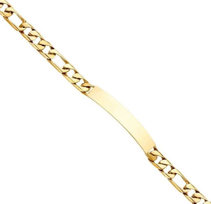 NEW 14K YELLOW GOLD FIGARO LINK ID BRACELET (1 of 2)