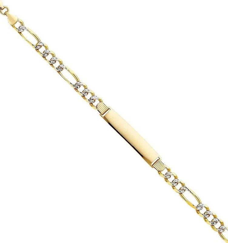 NEW 14K YELLOW GOLD FIGARO 3+1 WP ID BRACELET: 14K FIGARO 3+1 WP ID BRACELET FIGARO 3+1 WP ID BRACELET NEW 14K TWO TONE GOLD LENGTH - 8.5in Apx WEIGHT - 16.2g