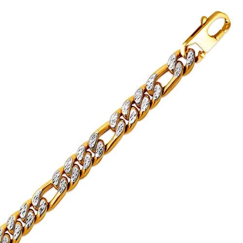 NEW 14K WHITE PAVE GOLD HOLLOW FIGARO BRACELET: NEW 14K WHITE PAVE GOLD HOLLOW FIGARO BRACELET HOLLOW FIGARO BRACELET NEW 14K WHITE PAVE GOLD LENGTH: 8" inch AVERAGE Apx WEIGHT: 15.5g