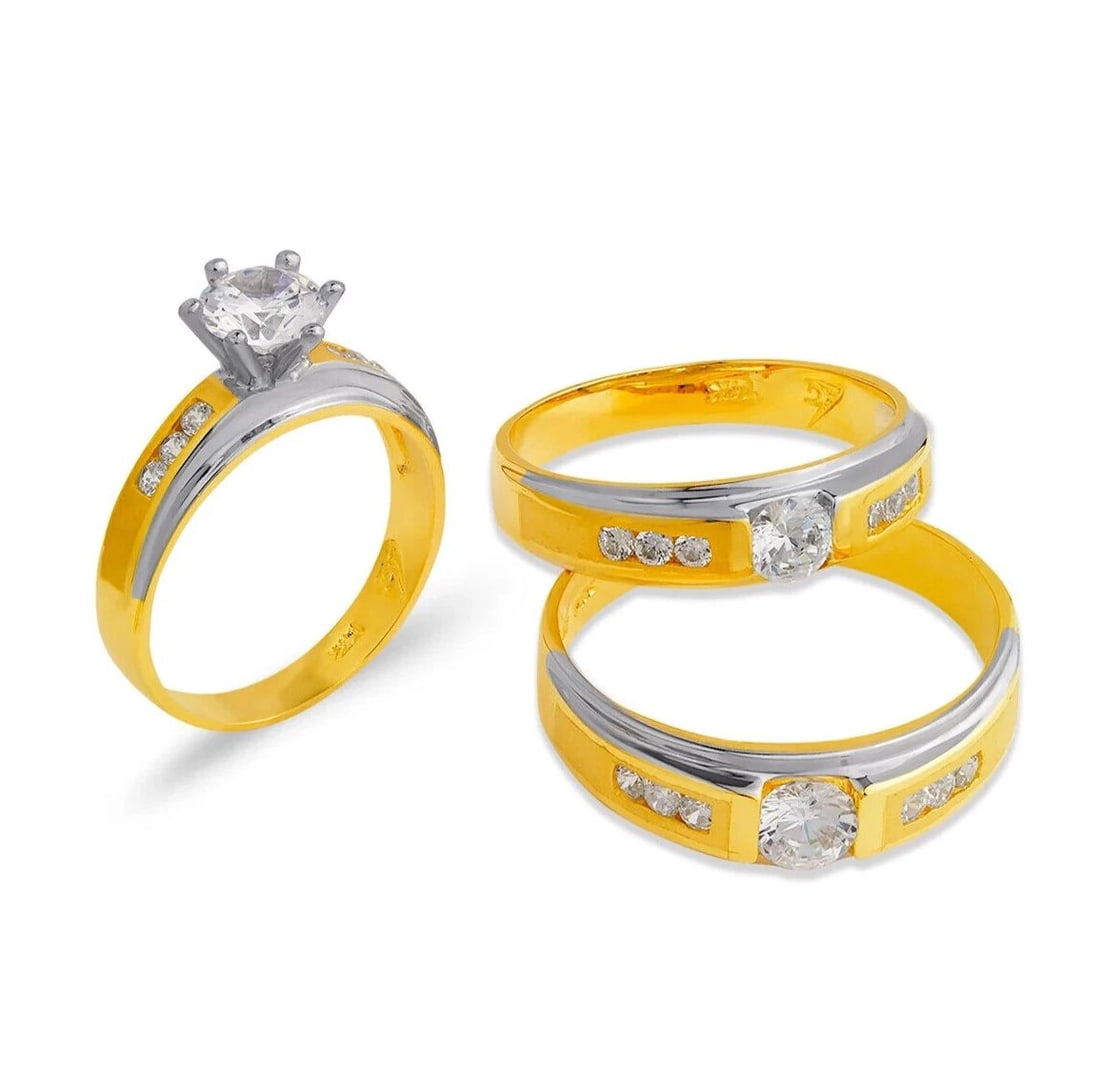 NEW 14K TWO TONE GOLD WEDDING TRIO RING SET (1 of 2)