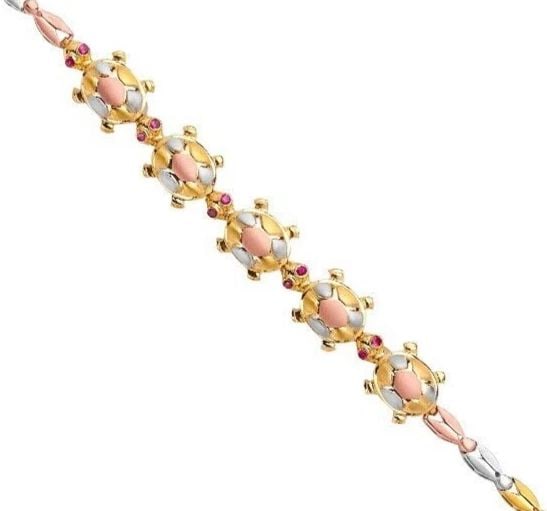 NEW 14K TRI COLOR GOLD TURTLE BRACELET (1 of 2)