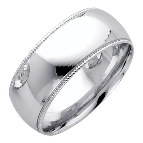 NEW 14K WHITE GOLD 8MM MILGRAIN COMFORT WEDDING BAND - SIZE 5-12: NEW 14K WHITE GOLD 8MM MILGRAIN COMFORT WEDDING BAND 8MM MILGRAIN COMFORT WEDDING BAND NEW 14K WHITE GOLD WIDTH: 8 mm AVERAGE Apx. WEIGHT: 6.9g
