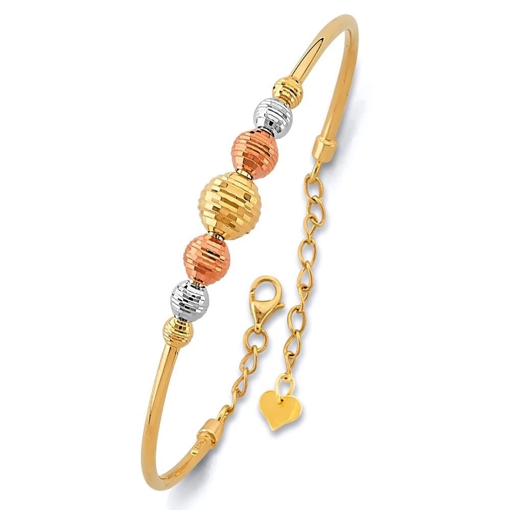 NEW 14K TRI COLOR GOLD FANCY ADJUST OVAL BANGLE WITH BALL (1 of 2)