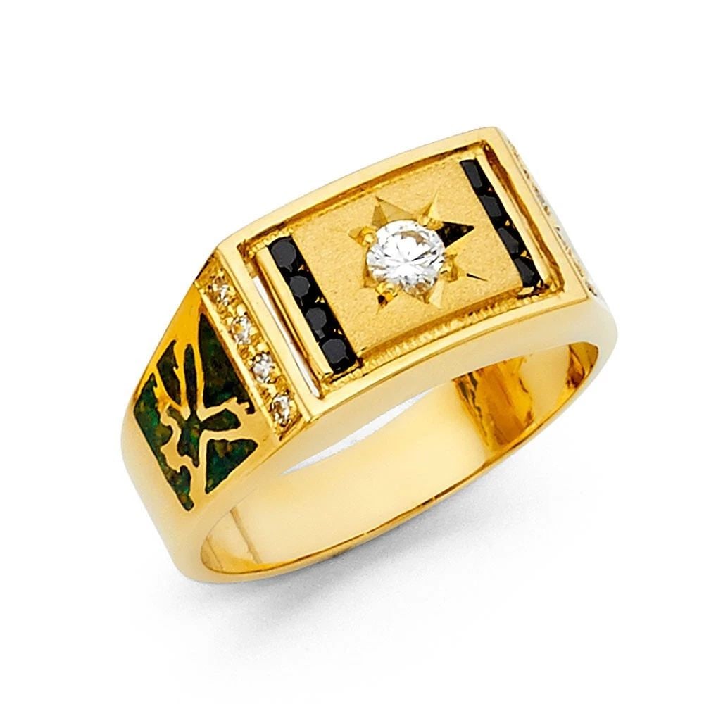 NEW 14K YELLOW GOLD MEN'S RING WITH SAPPHIRE - SIZE 10 (1 of 2)
