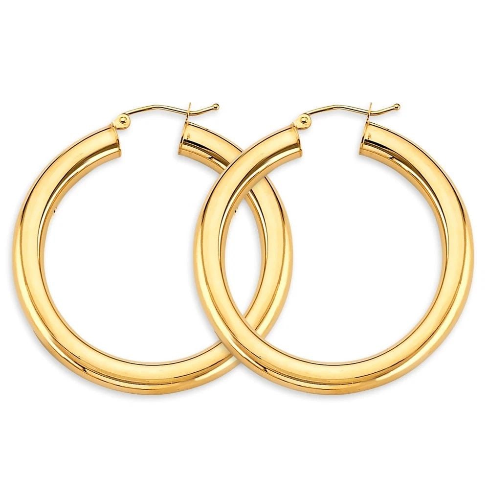 NEW 14K YELLOW GOLD 4.5MM POLISH ROUND TUBE HOOP EARRINGS (1 of 2)