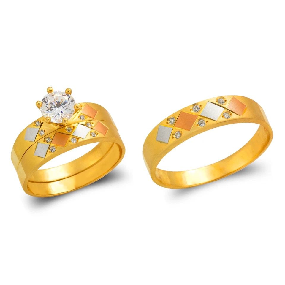 NEW 14K TRICOLOR GOLD TRICOLOR WEDDING TRIO RING SET: NEW 14K TRICOLOR GOLD TRICOLOR WEDDING TRIO RING SET TRICOLOR WEDDING TRIO RING SET NEW 14K TRICOLOR GOLD SIZE Apx: 6mm Apx. WEIGHT: 6.8g