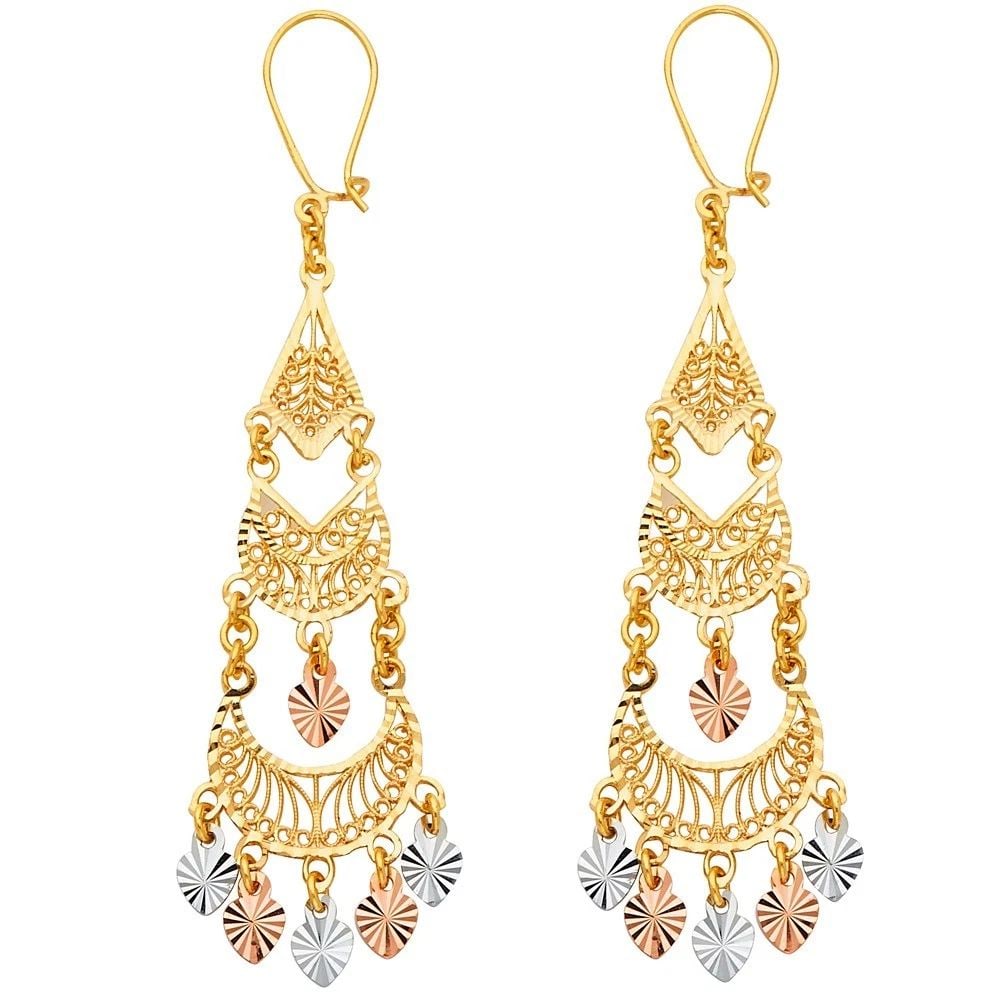 NEW 14K TRI COLOR GOLD DC CHANDELIER HANGING EARRINGS (1 of 2)